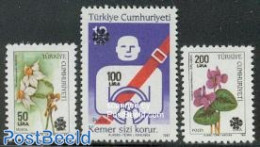 Türkiye 1990 Overprints 3v, Mint NH, Nature - Transport - Flowers & Plants - Traffic Safety - Autres & Non Classés