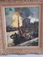 Tableau Peinture Huile Sur Toile Signée  Raphael Ludovic - Marine Bateaux - Huiles