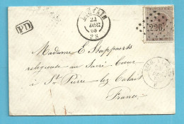 19 Op Brief Stempel LOUVAIN Naar ST-PIERRE-LEZ-CALAIS,stempel PD +  Verso FRANCE OUEST 3 (ambulant) - 1865-1866 Perfil Izquierdo