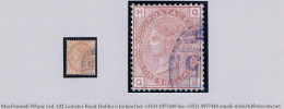 Great Britain 1881 Crown 1/- Orange-brown Plate 13 QH Fresh Used, Part Blue Oval Numeral, Thinned - Gebruikt
