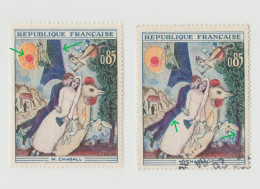 FRANCE Variété Sur 2 Timbres De 1963 YT 1398 Tableau M. Chagall - Croissant De Lune Dans Le Soleil - Décalage De Couleur - Nuovi