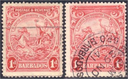 176 Barbados Seal 1d Red Two Different Perforations (BBA-98) - Barbados (1966-...)