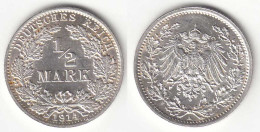 1/2 Mark Kaiserreich EMPIRE 1914 A Silber Jäger 16    (31419 - 1/2 Mark