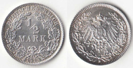 1/2 Mark Kaiserreich EMPIRE 1915 D Silber Jäger 16    (31430 - 1/2 Mark