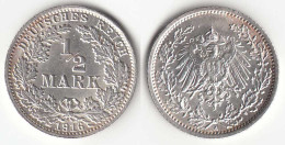 1/2 Mark Kaiserreich EMPIRE 1916 A Silber Jäger 16    (31445 - 1/2 Mark