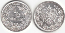 1/2 Mark Kaiserreich EMPIRE 1916 A Silber Jäger 16    (31446 - 1/2 Mark