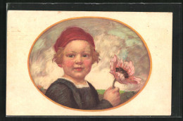 Künstler-AK Ludwig Von Zumbusch: Kleinkind Mit Rosa Blume In Der Hand  - Zumbusch, Ludwig V.