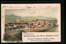 Lithographie Bonndorf /bad. Schwarzwald, Besuchsanzeige Von Herrn Hermann Selb., Ortsansicht  - Bonndorf