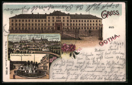 Lithographie Gotha, Ortsansicht, Kaserne - Gotha