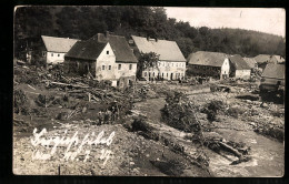 AK Berggiesshübel, Ortsansicht Nach Unwetter, Juli 1927  - Overstromingen