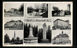 AK Burgstädt /Sa., Rathaus, Postamt, Bahnhof  - Burgstaedt