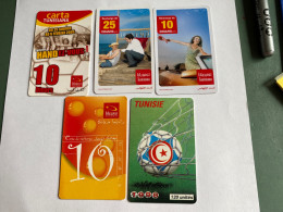 - 12 - Tunisia 5 Different Phonecards With Variants - Tunisie