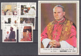 Visite Pope Zaire COB 1275/80+BL60 1985 MNH - Neufs