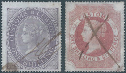 Great Britain-ENGLAND,1880/1900 Queen Victoria,Revenue Stamps Tax Fiscal,Customs,On Shilling & On Shilling & Six Pence - Revenue Stamps