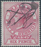 Great Britain - ENGLAND,1880/1900 Queen Victoria,Revenue Stamp Tax Fiscal,Ireland And Petty Sessions,Six Pence,Used - Revenue Stamps