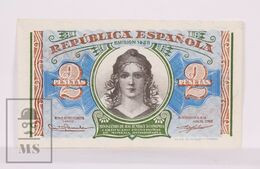 Banknote Spain -  2 Pesetas – Year 1938 – Women At Center, Toledo Bridge - Condition VF - Pick 95 - 1-2 Pesetas