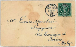 25243 - NEW SOUTH WALES -  POSTAL HISTORY:  COVER To ITALY W/arrival Cancel 1892 - Lettres & Documents