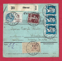 !!! BULLETIN DE COLIS POSTAL ALSACE-LORRAINE, CACHET DE OBERNAI POUR STRASBOURG DE 1924 - Storia Postale