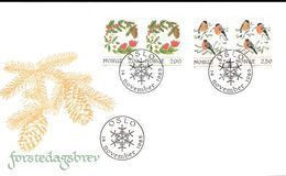Norway Norge 1985 Christmas, Decorations And Birds   Mi 938-939 Two Pairs On FDC Cover - Storia Postale