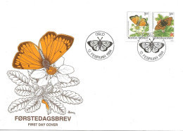 Norge Norway 1994 Butterflies,  Northern Clouded Yellow And  Freija Fritillary Mi 1143-1144 Pair, FDC - Lettres & Documents