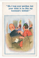 Donald McGill - Woman, Man With Bald Head, Church - C1940's New Comics Postcard #1041 - Mc Gill, Donald