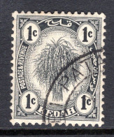 Malaysian States - Kedah - 1922-40 Rice & Ploughing - 1c Black Used (SG 52) - Kedah