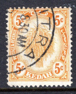 Malaysian States - Kedah - 1922-40 Rice & Ploughing - 5c Yellow Used (SG 55) - Kedah