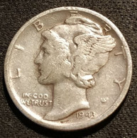 USA - ETATS-UNIS - 10 CENTS 1943 D - Argent - Silver - Mercury Dime - KM 140 - 1916-1945: Mercury