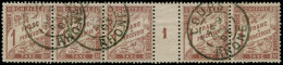 FRANCE Taxe O - 25, Bande De 5 Avec Millésime "1", Oblitéré "Tours 9/8/93": 1f. Marron - Rare - 1859-1959 Gebraucht