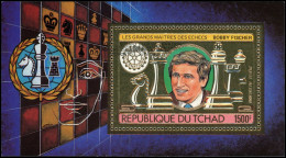 TCHAD Blocs Feuillets ** - Michel 203A, Or, Triple Surcharge Noire: 1500f. Echec, Rotary - Altri & Non Classificati