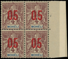 MOHELI Poste ** - 17Aa, Bloc De 4 Dont 1 Ex Chiffres Espacés: 05 Sur 4c. Lilas-brun Sur Gris - Cote: 62 - Unused Stamps