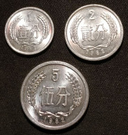 CHINE - CHINA - LOT DE 3 PIECES - 1 FEN 1982 - KM 1 - 2 FEN 1982 - KM 2 - 5 FEN 1982 - KM 3 - China