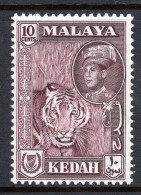 Malaysian States - Kedah - 1959-62 Pictorials - New Sultan - 10c Tiger - Maroon - HM (SG 109a) - Kedah