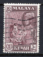 Malaysian States - Kedah - 1959-62 Pictorials - New Sultan - 10c Tiger - Maroon - Used (SG 109a) - Kedah