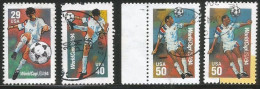 USA 1994 FIFA World Football Cup  Cpl 3+1v Set SC.# 2834/36 + 2837C ( Yellow "Spot" In The Margin ) - VFU Condition - Usados