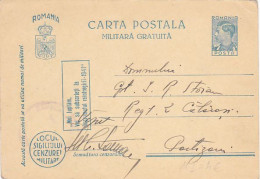 KING CAROL II, MILITARY CENSORED POSTCARD STATIONERY, 1942, ROMANIA - Covers & Documents