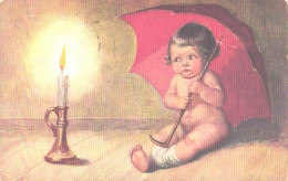 Wally Fialkowska:Girl With Umbrella Looking Candle, Nr. 1024, Pre 1925 - Fialkowska, Wally