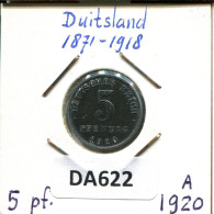 5 PFENNIG 1920 A ALEMANIA Moneda GERMANY #DA622.2.E.A - 5 Rentenpfennig & 5 Reichspfennig