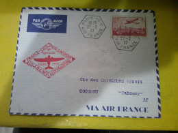 FRANCE LETTRE PAR AVION DEPART PARIS 27-2-1937 POUR LE DAHOMEY COTONOU CACHET AIR FRANCE 1 ER VOYAGE AEROMARITIME - 1927-1959 Brieven & Documenten