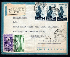 SOMALIA ITALIANA, BUSTA 1938, SASS. AOI 7+10+A5, MOGADISCIO X MILANO - Somalia