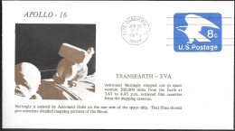 US Space Cover 1972. "Apollo 16" Transearth EVA - Verenigde Staten
