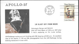 US Space Cover 1972. "Apollo 17" LM Lunar Liftoff - Verenigde Staten