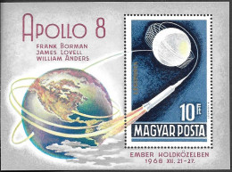 Hungary Space S/ Sheet 1969 MNH. "Apollo 8" On Moon Orbit - Europe