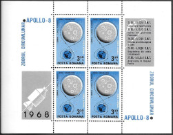 Romania Space S/ Sheet 1969 MNH. "Apollo 8" On Moon Orbit - Europa