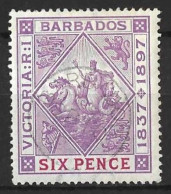 BARBADOS....QUEEN VICTORIA..(1837-01..)...." 1897.."....6d.......SG121........(CAT.VAL.£25...).....VFU.... - Barbados (...-1966)