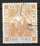 BARBADOS....QUEEN VICTORIA..(1837-01..)...." 1897.."....8d.......SG122.....(CAT.VAL.£32.).....VFU.... - Barbados (...-1966)