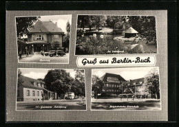 AK Berlin-Buch, Im Schlosspark, Vor Dem Bahnhof, HO Gaststätte Schlosskrug, Polytechnische Oberschule  - Buch