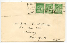 Australia 1938 Cover; Adelaide, S.A. To Albany, New York; Scott 180 - 1p. Queen Elizabeth (x3); Slogan Cancel - Covers & Documents