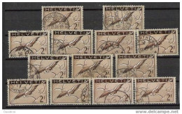 P203-SWITZERLAND-1933-1935 - 2 Fr. BIRD CARRYING LETTER - SC#: C15a. USED LOT - Oblitérés