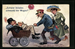 Künstler-AK Ernst Schlemo: Schwer Beladen Schwankt Der Wagen, Pol. Karikatur  - Schlemo, F.